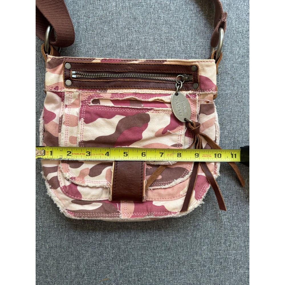 Juicy Couture Pink Camo Canvas Crossbody Bag Leather Trim Distressed Y2K - Picture 6 of 7